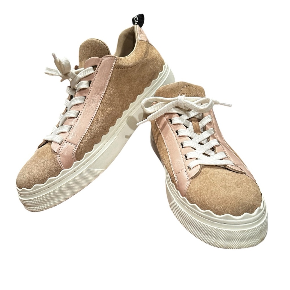 Chloe soft pink/tan suede luxury sneakers size 10M
